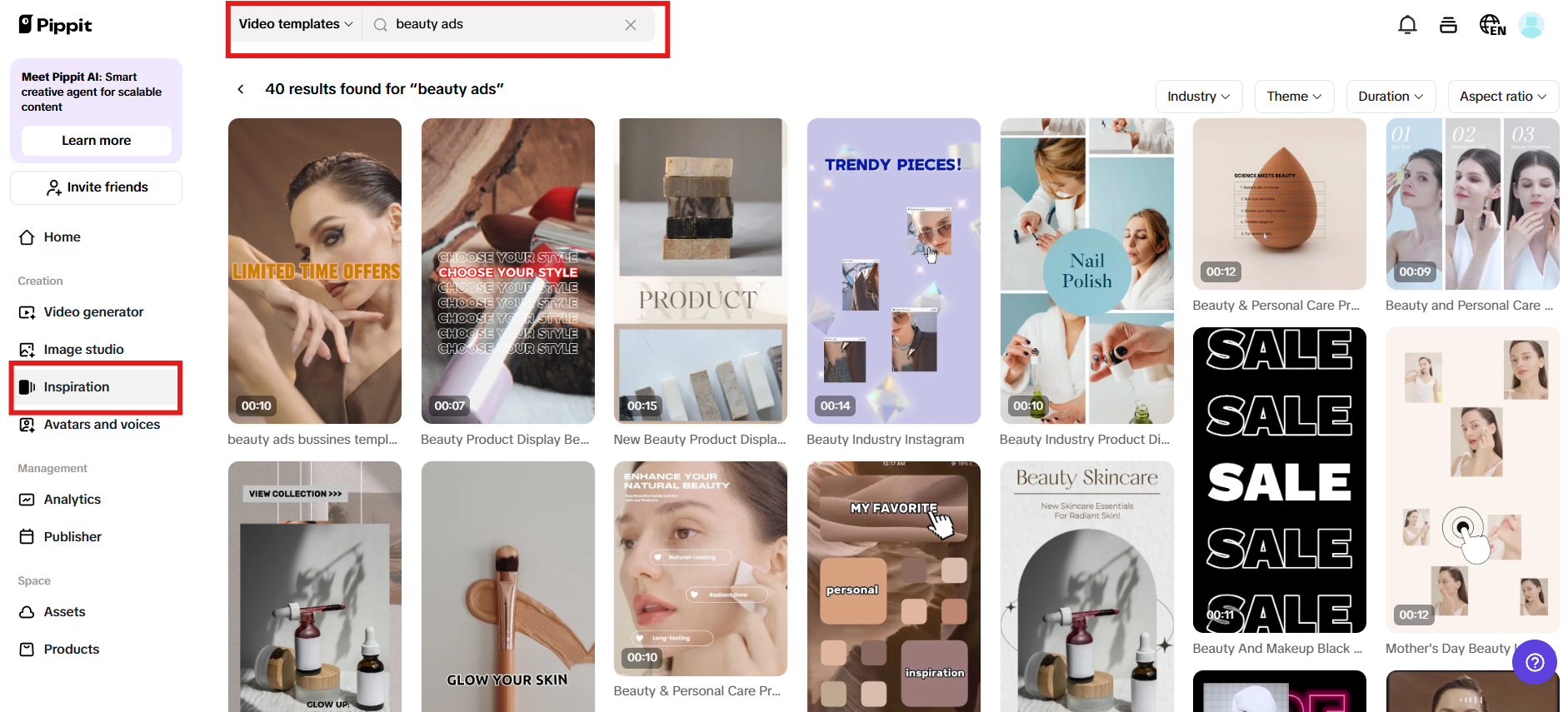 Escolha um modelo a partir da inspiração