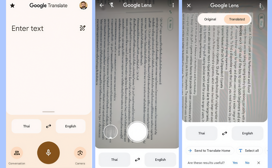 Translate a Thai image to English using Google Translate app