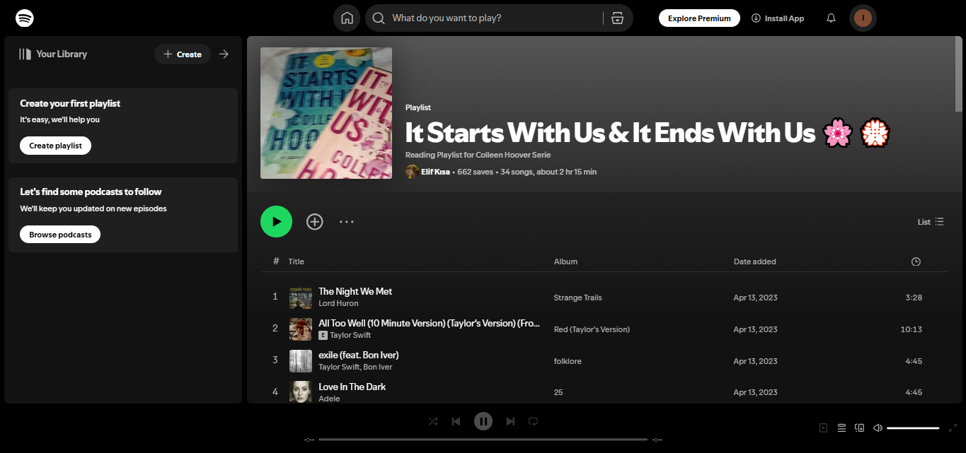 It Ends with Us by Colleen Hoover—a novel among the most popular on Spotify audiobooks