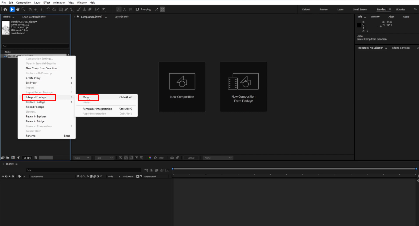 Changing the frame rate of the image sequence in After Effects