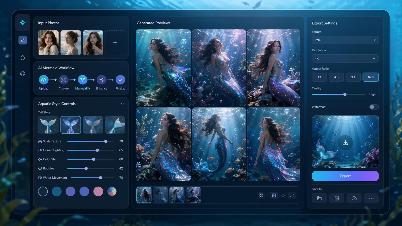 Workflow for creating AI Mermaid Photo Trend visuals
