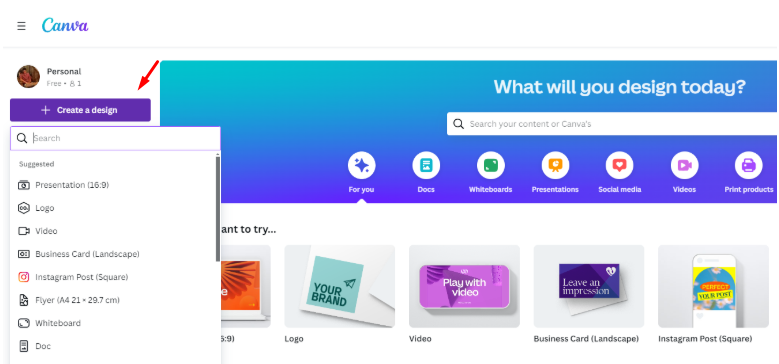 Launching a new project in Canva