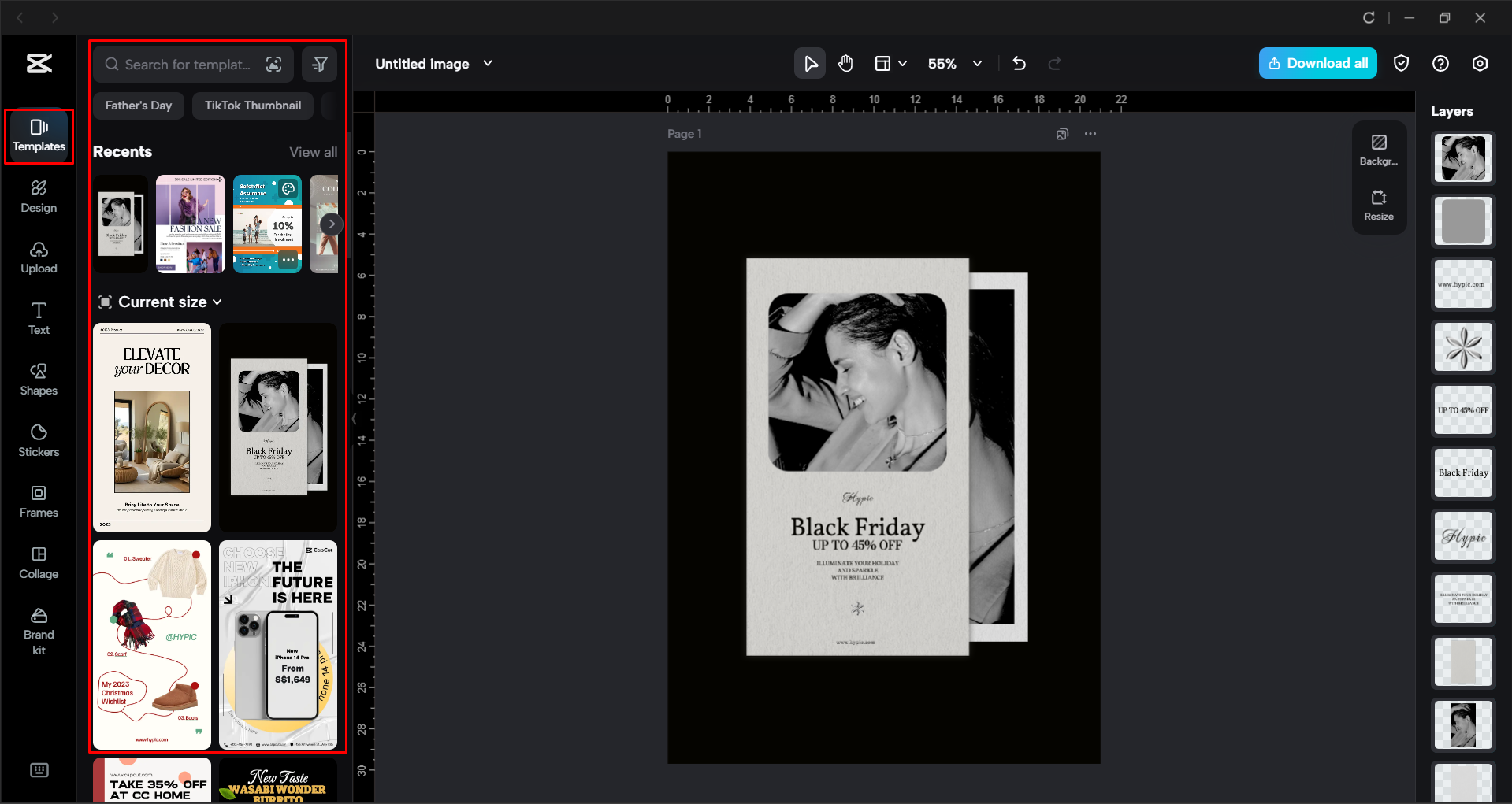 Choosing a suitable flyer template in the CapCut desktop video editor