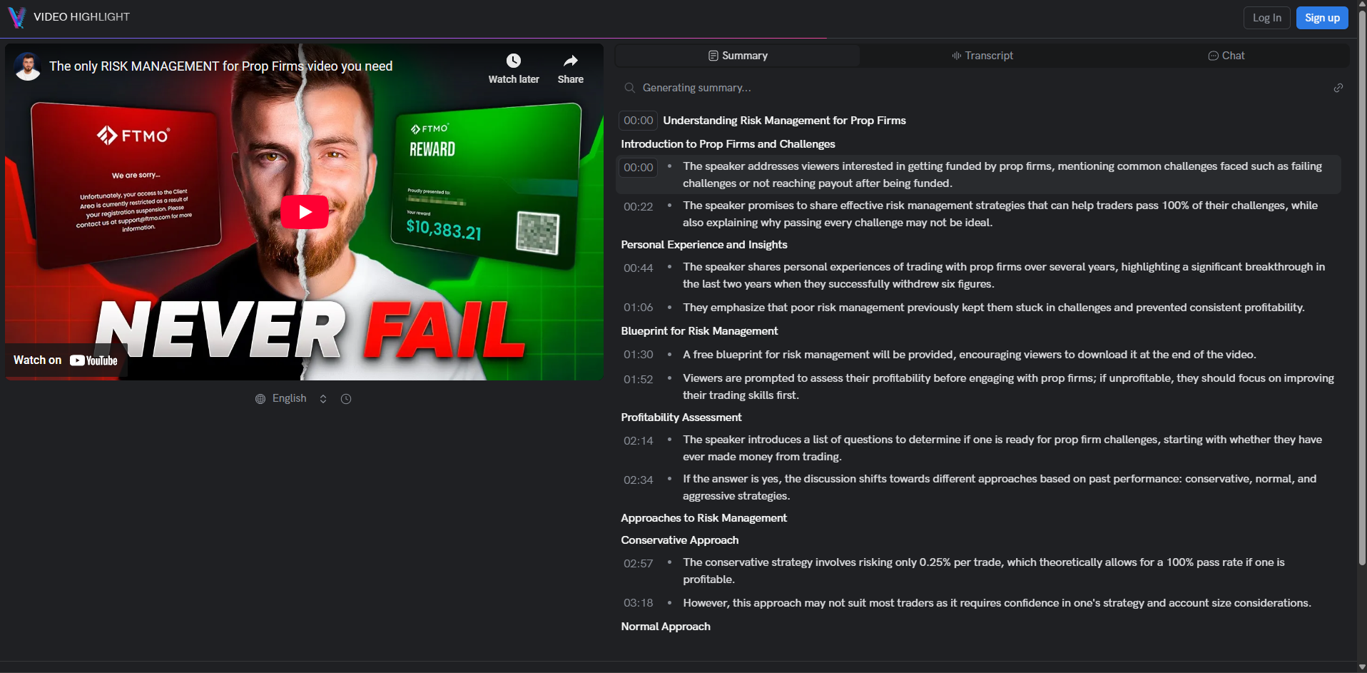 Interface of Video Highlight - another free AI video note taker