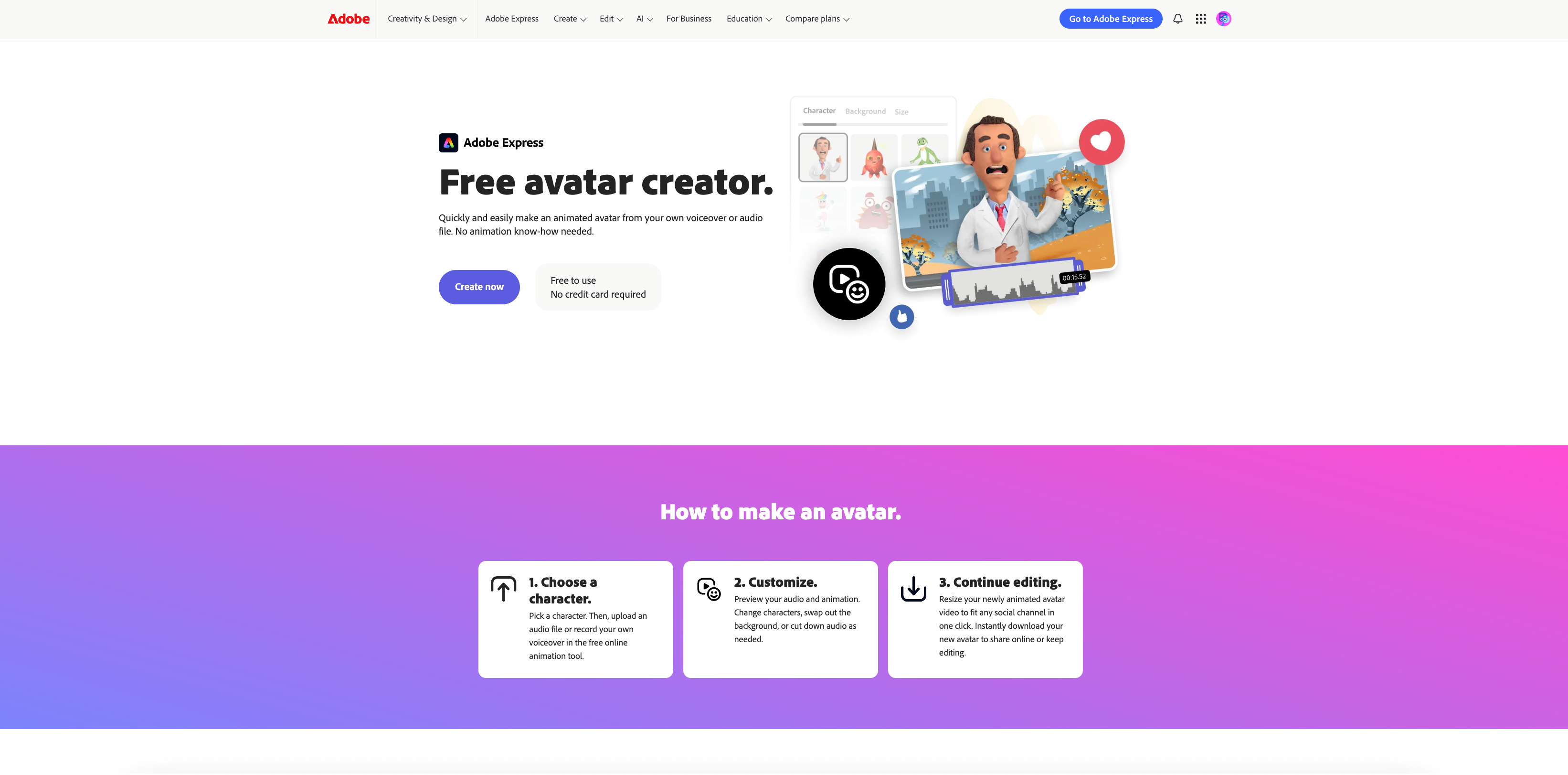 Creador de avatares de Adobe Express