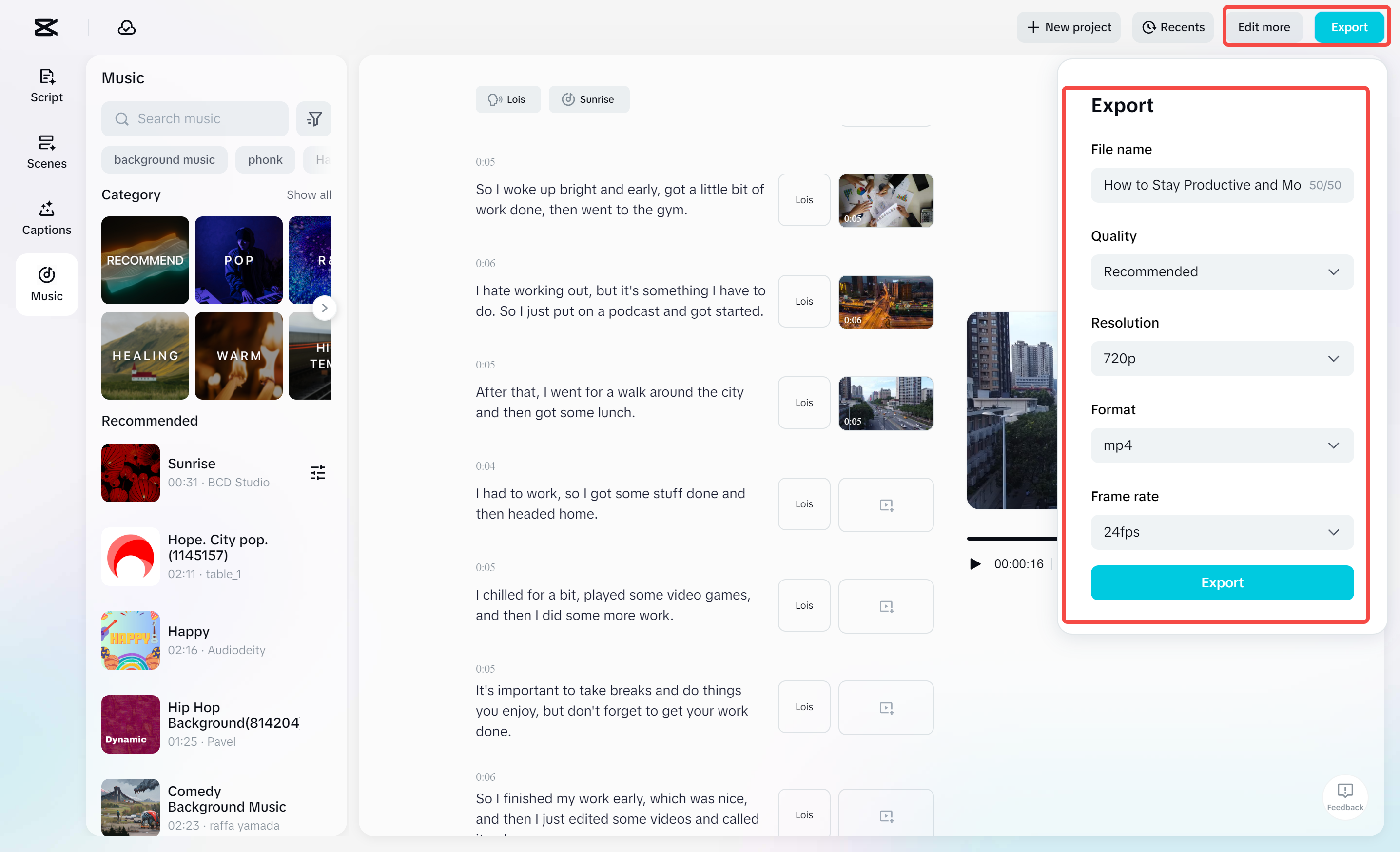 Exportar um vídeo do editor de vídeo para desktop CapCut