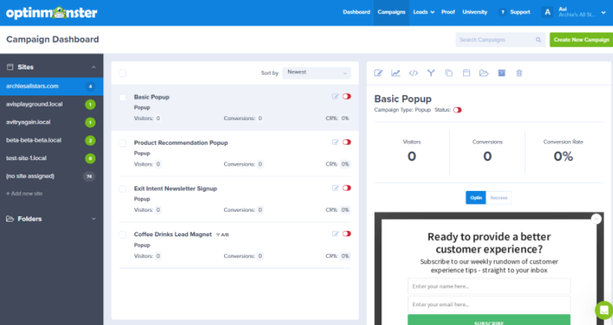 OptinMonster helps creators turn website visitors into subscribers