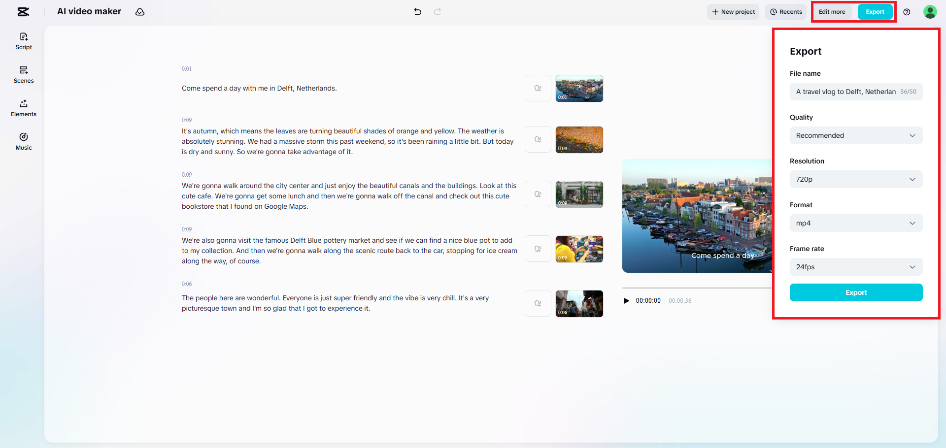 Export your finalized YouTube video