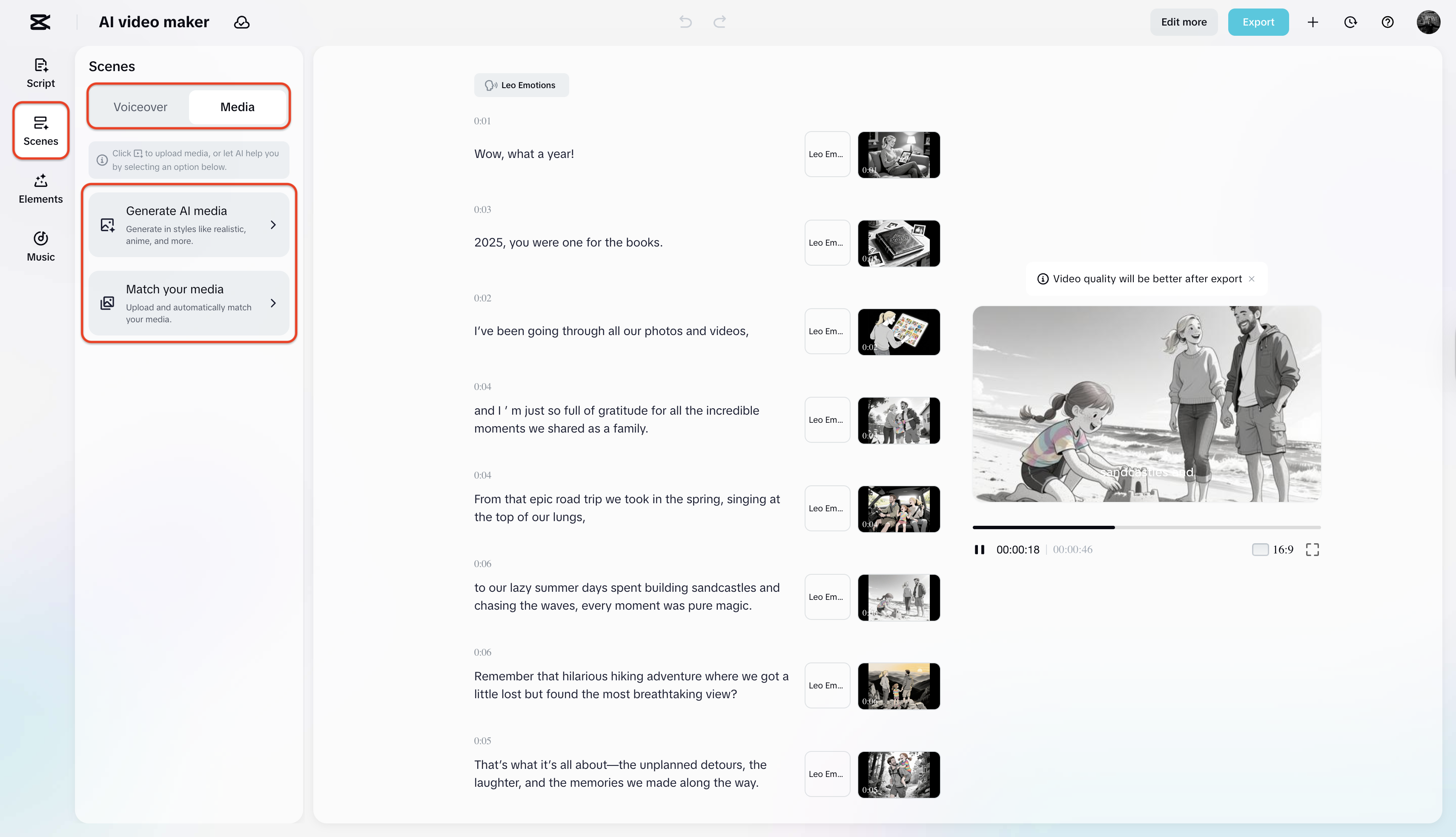 Generate or make video with your clips