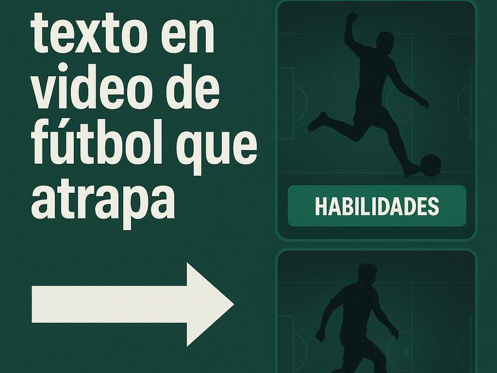 Mockup 9:16 de convertir texto en video de fútbol con subtítulos y gráficos de campo