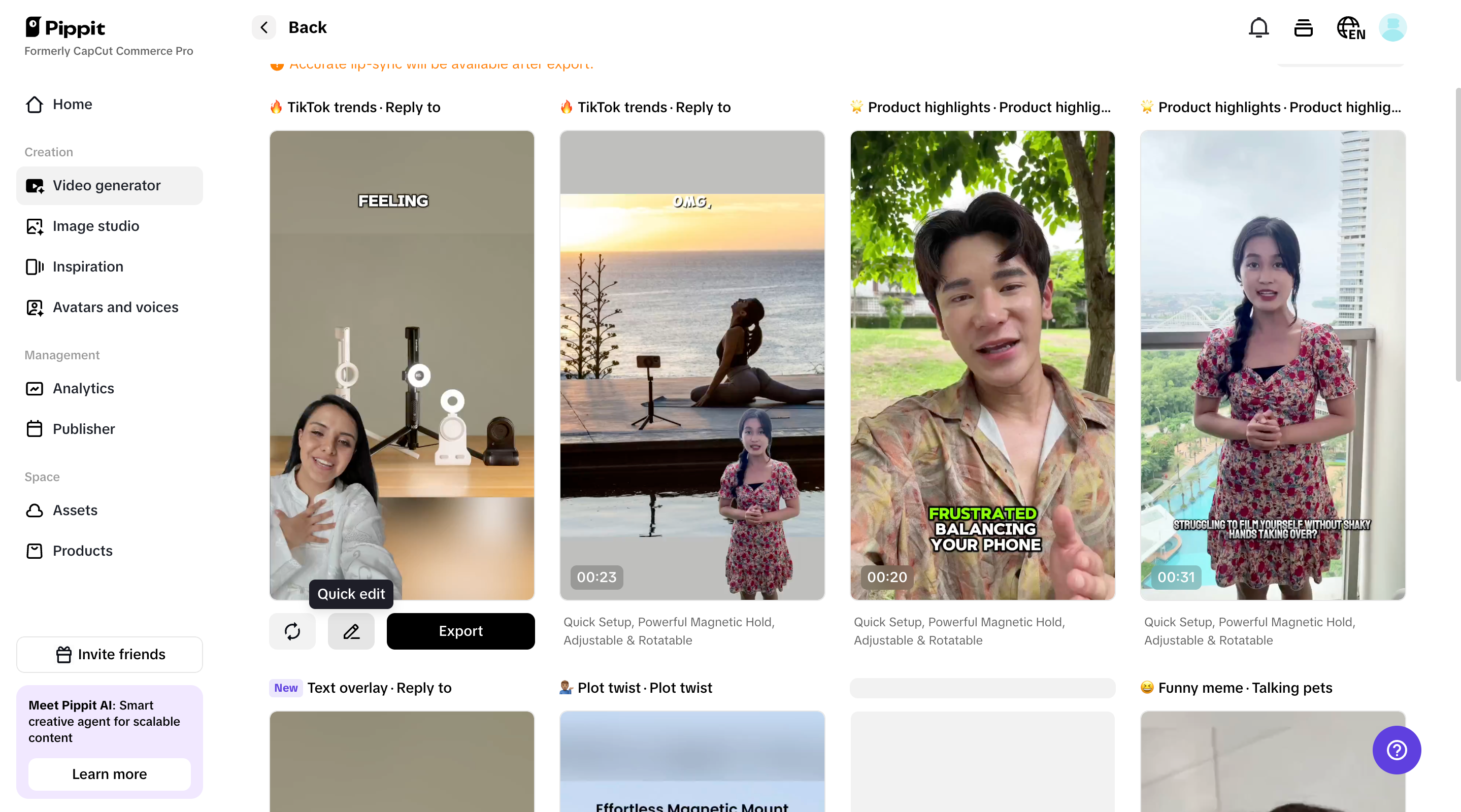 Select a video and click "Quick edit"