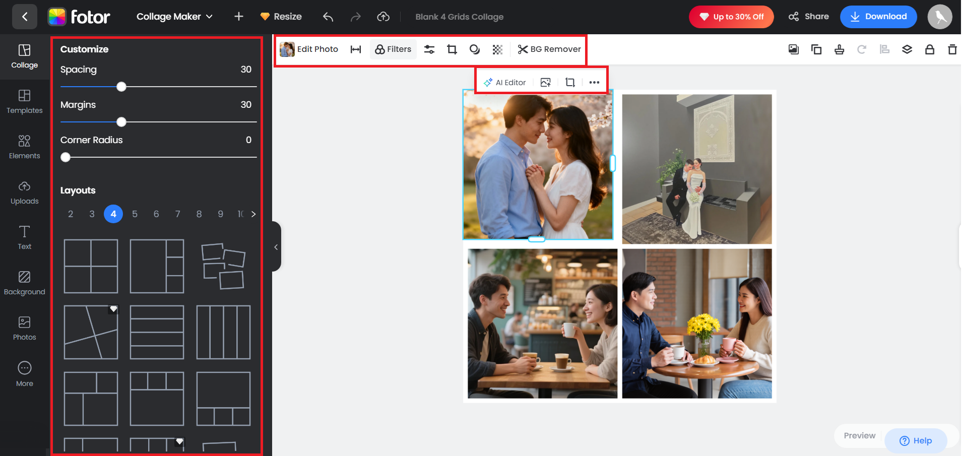 Choose a layout and customize your collage
