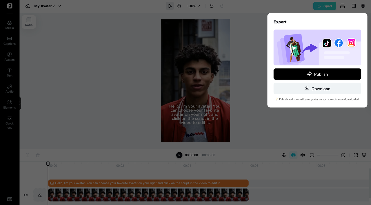 Export your avatar video