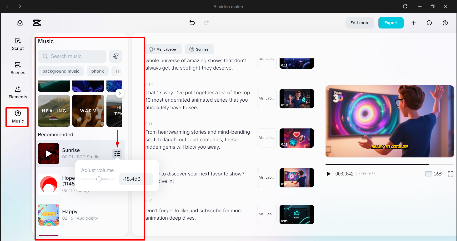 Adding background music in AI video maker