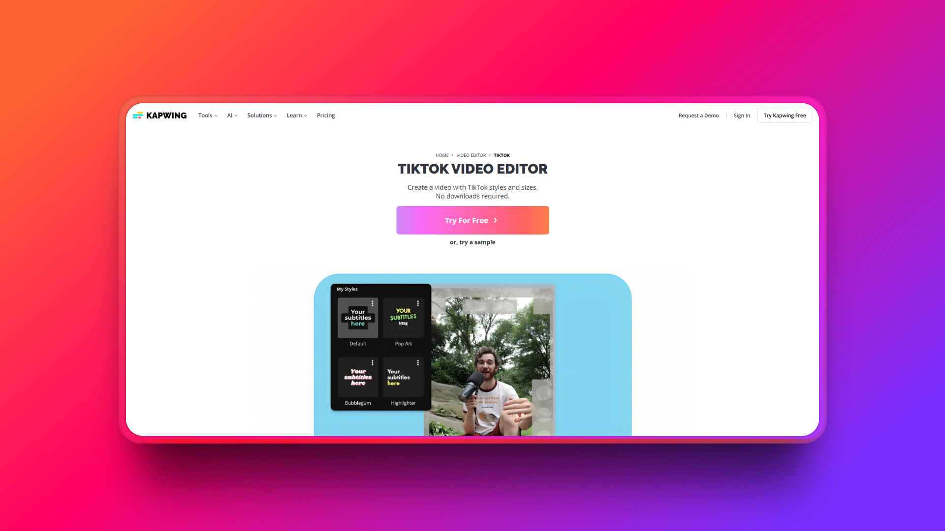 Kapwing's TikTok video editor