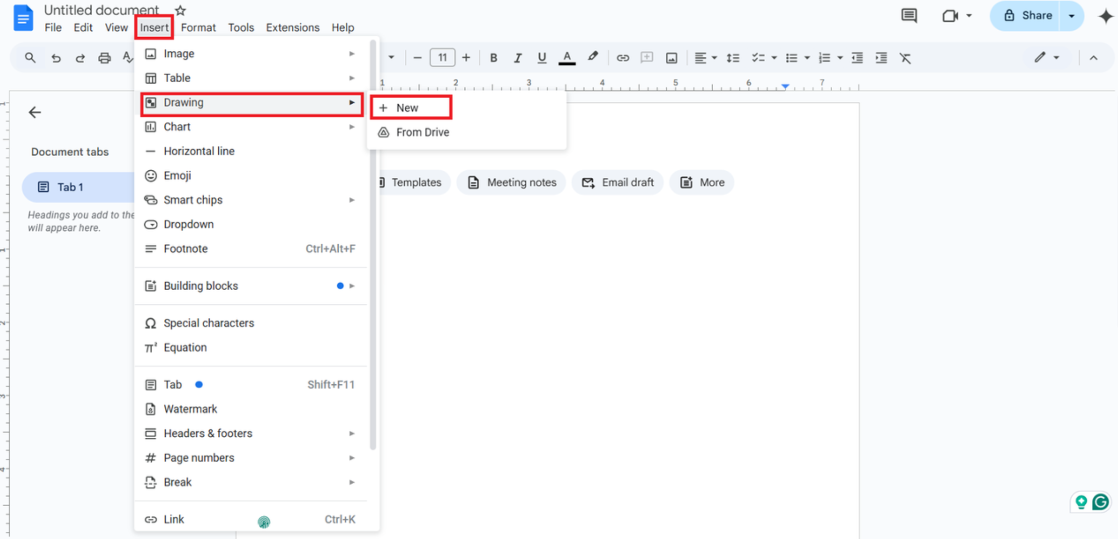 Open Google Docs and create a new drawing