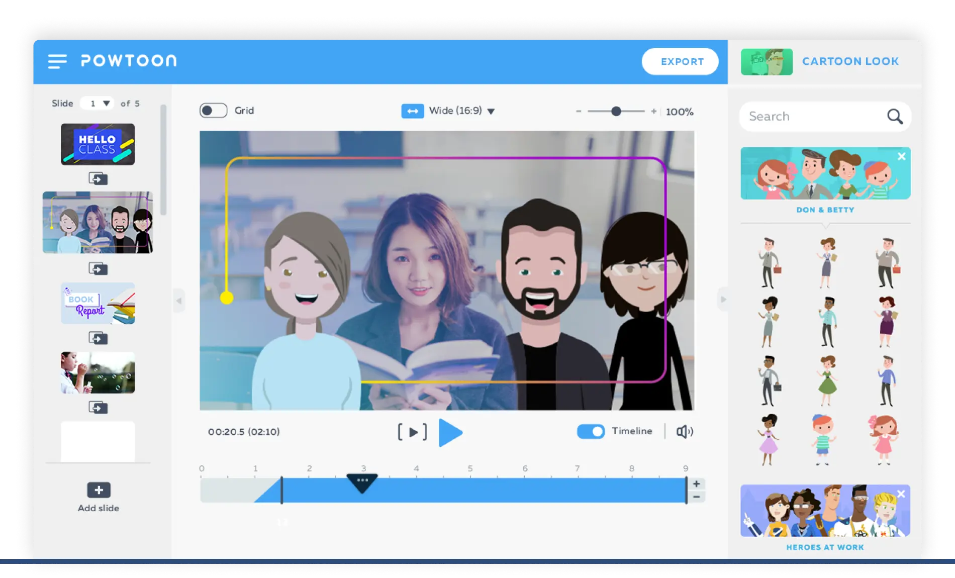 Interface of Powtoon - the most liked cartoon animation software