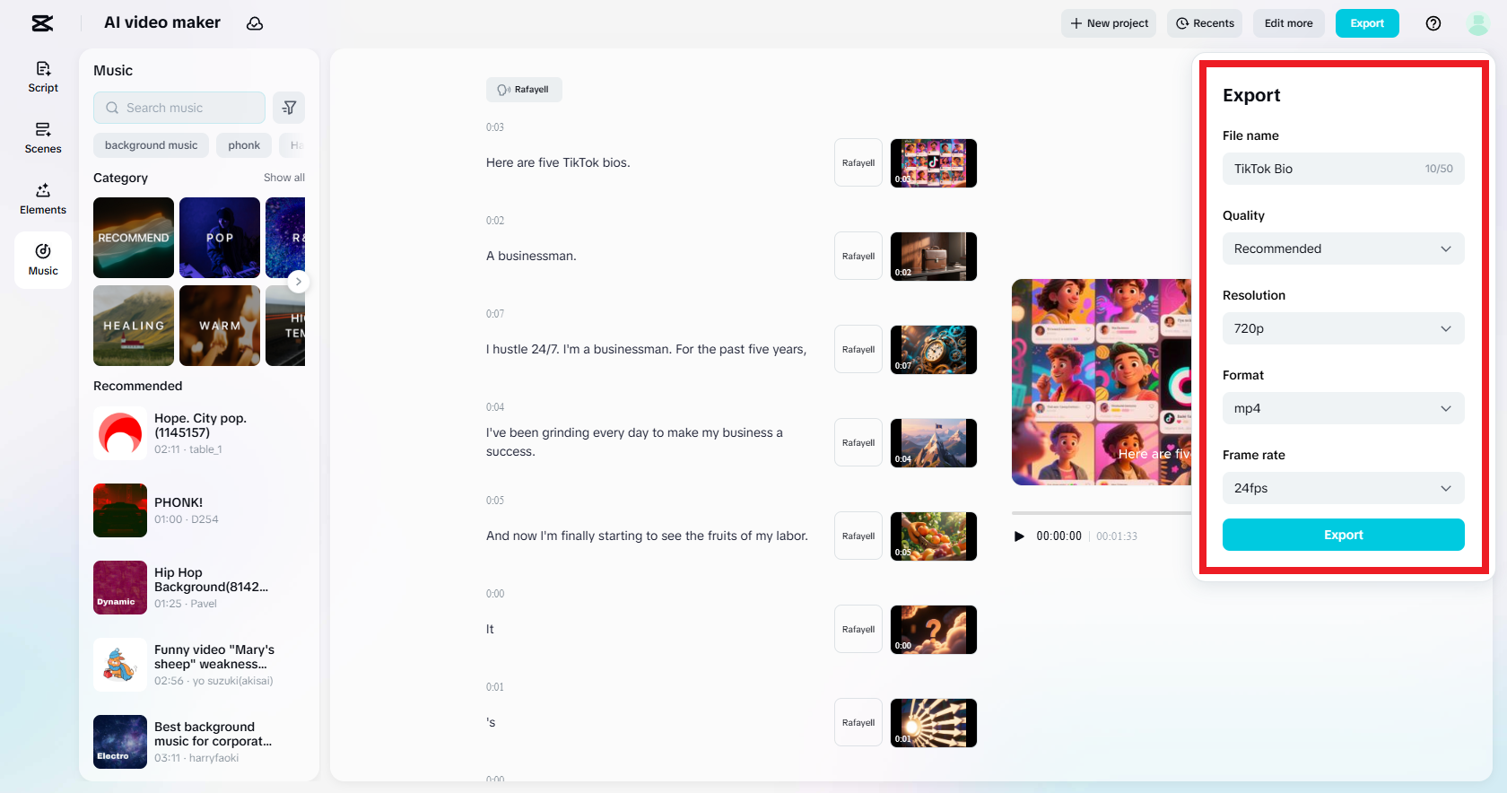 Eksport video anda atau klik pada edit lagi