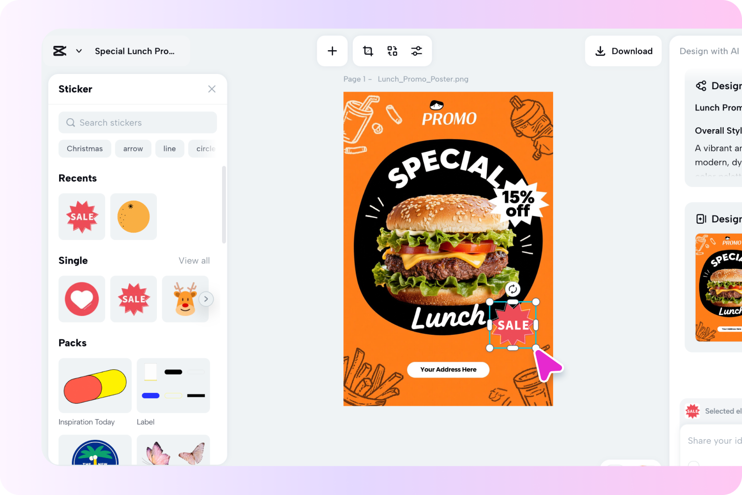 Edit the generated photography image using CapCut's AI design tools