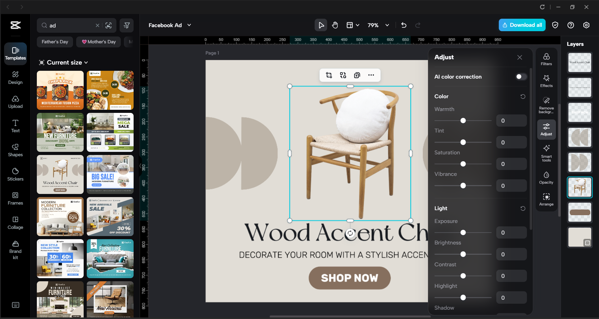 Interface of the CapCut desktop video editor - a quick way to edit Facebook ad templates