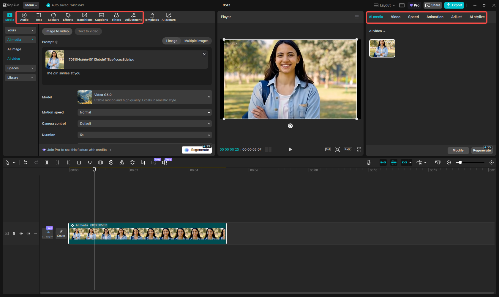 Edit the generated video