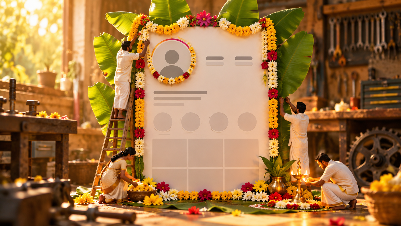 Instagram profile Ayudha Pooja AI video: Marigold Decoration