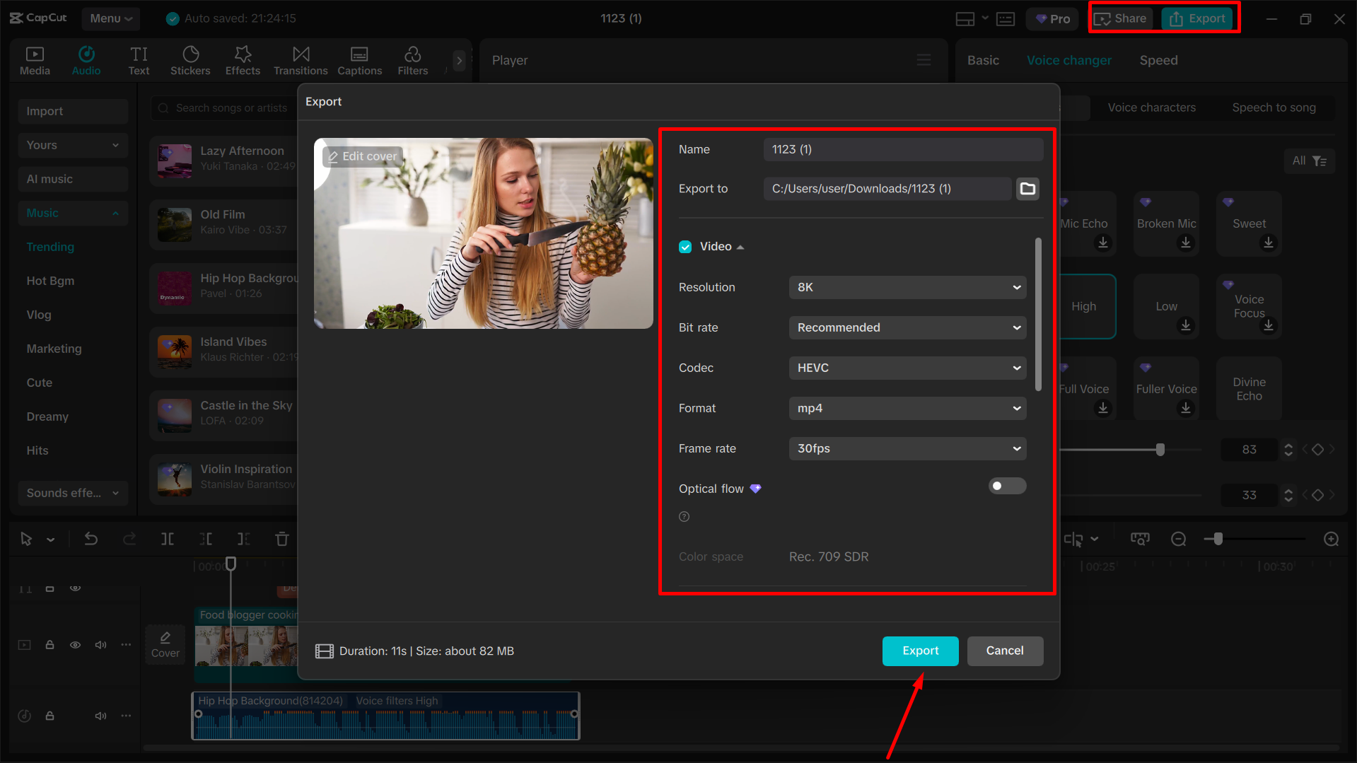 Exporting the final video from the CapCut desktop video editor