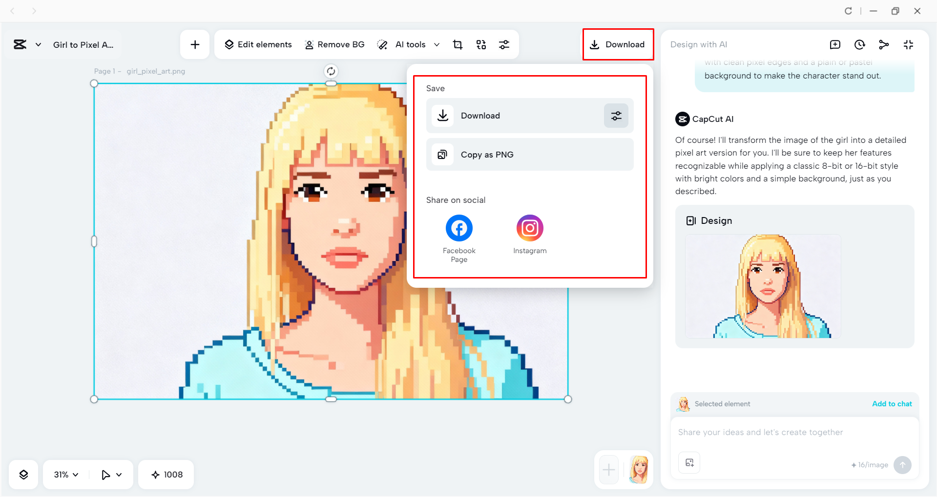 Exporting pixel art from CapCut