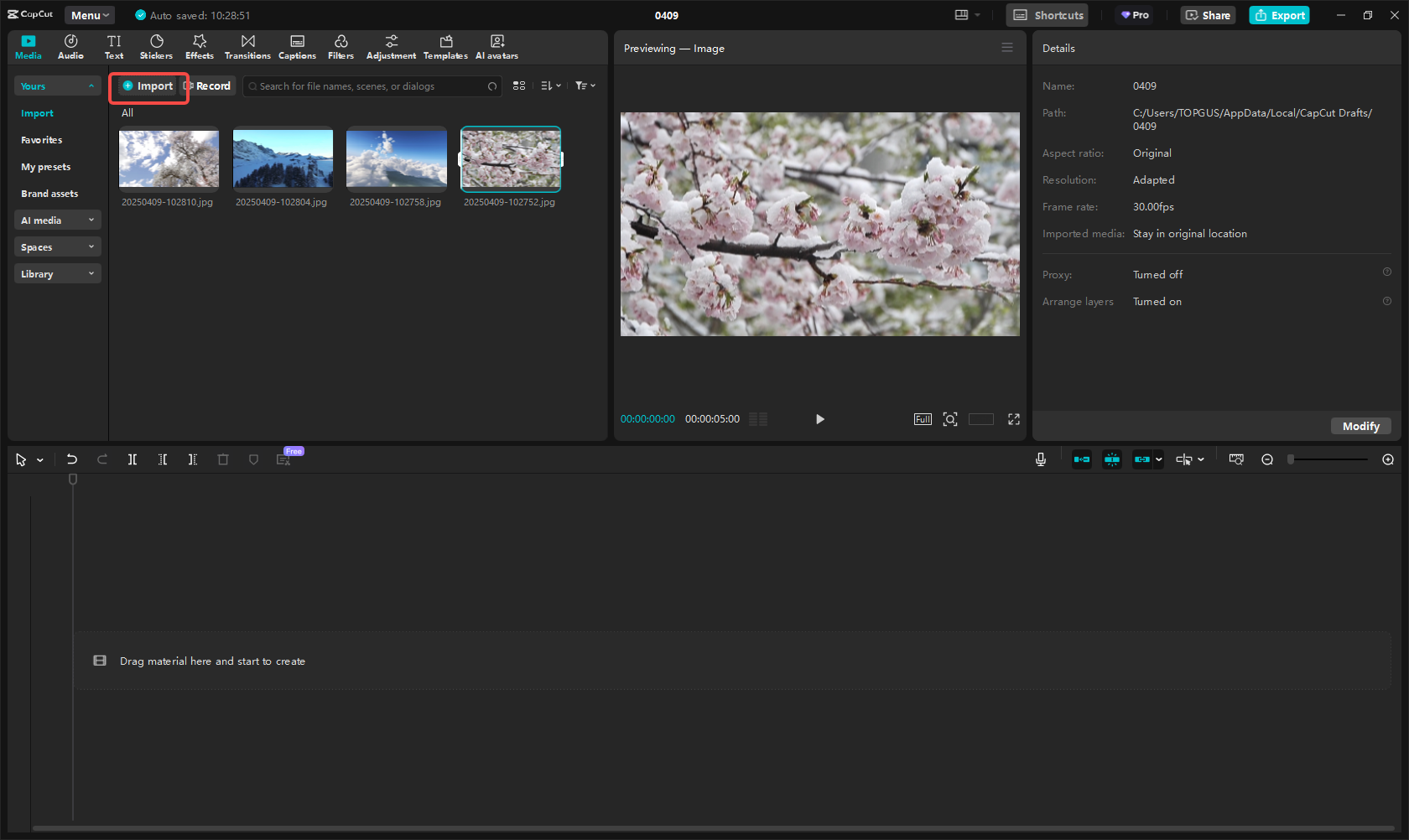 Import and arrange slides in CapCut