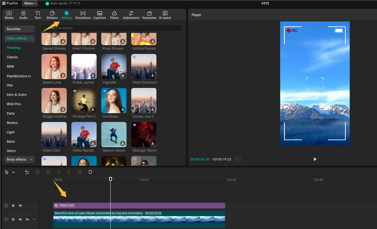 Adicionar um efeito de vídeo no CapCut no PC