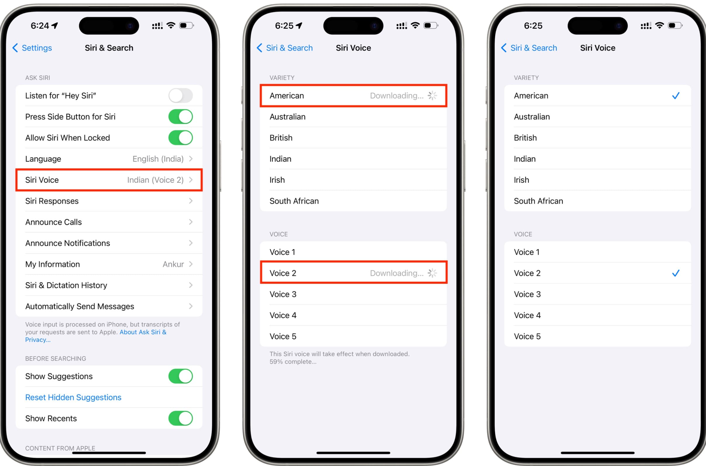 Changing Siri's voice on an iPhone