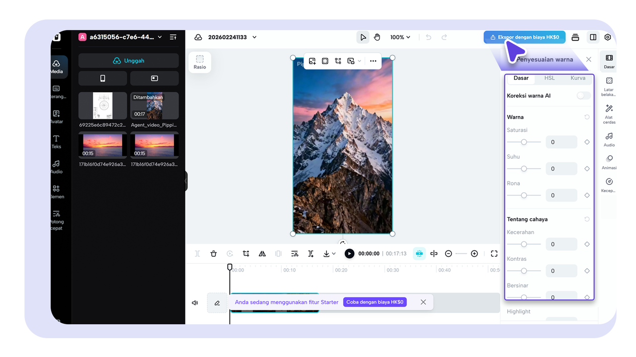 Sesuaikan warna dan ketajaman.