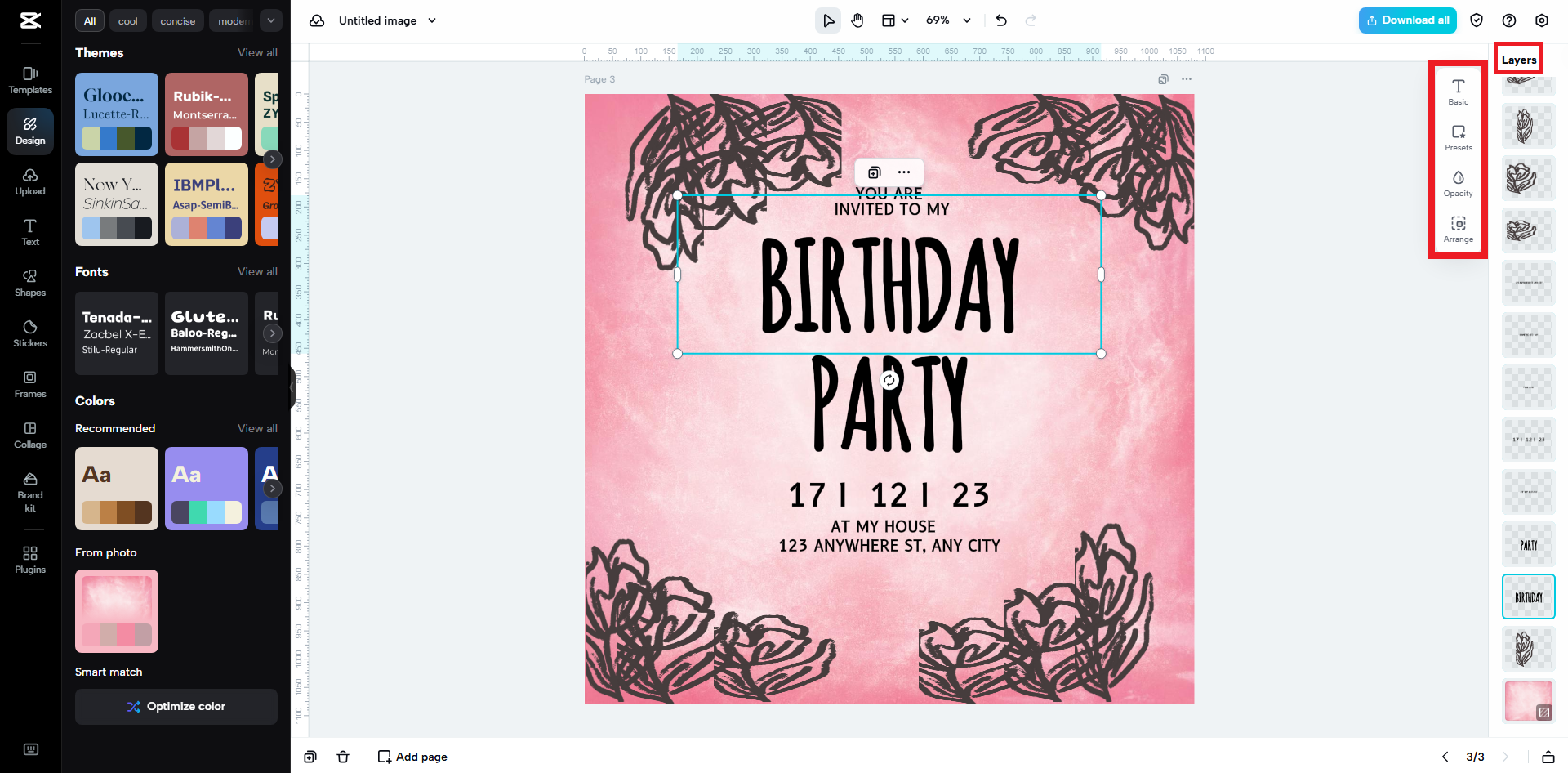 Access the arrangement of elements through the layer panel