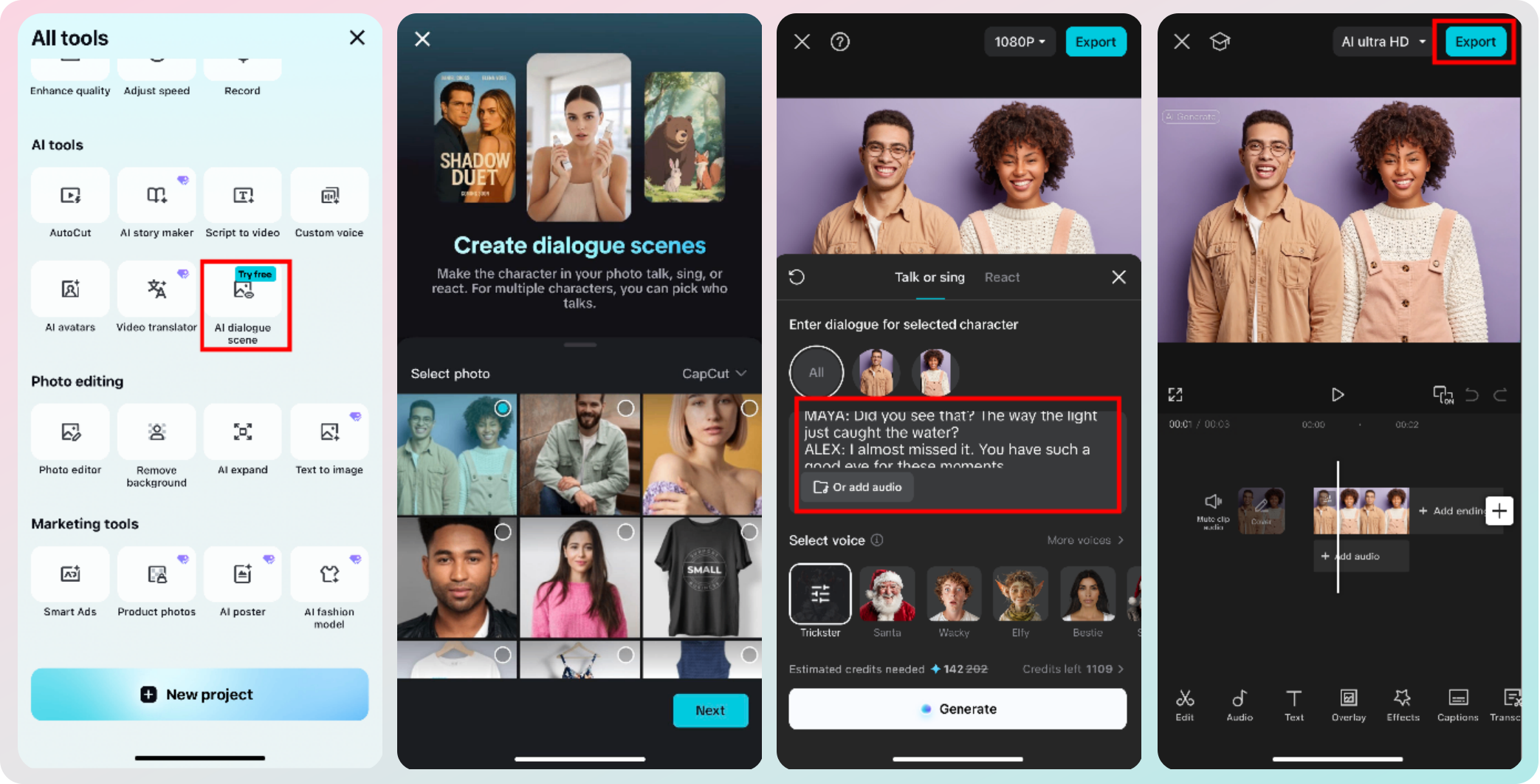 CapCut App's AI dialogue scene