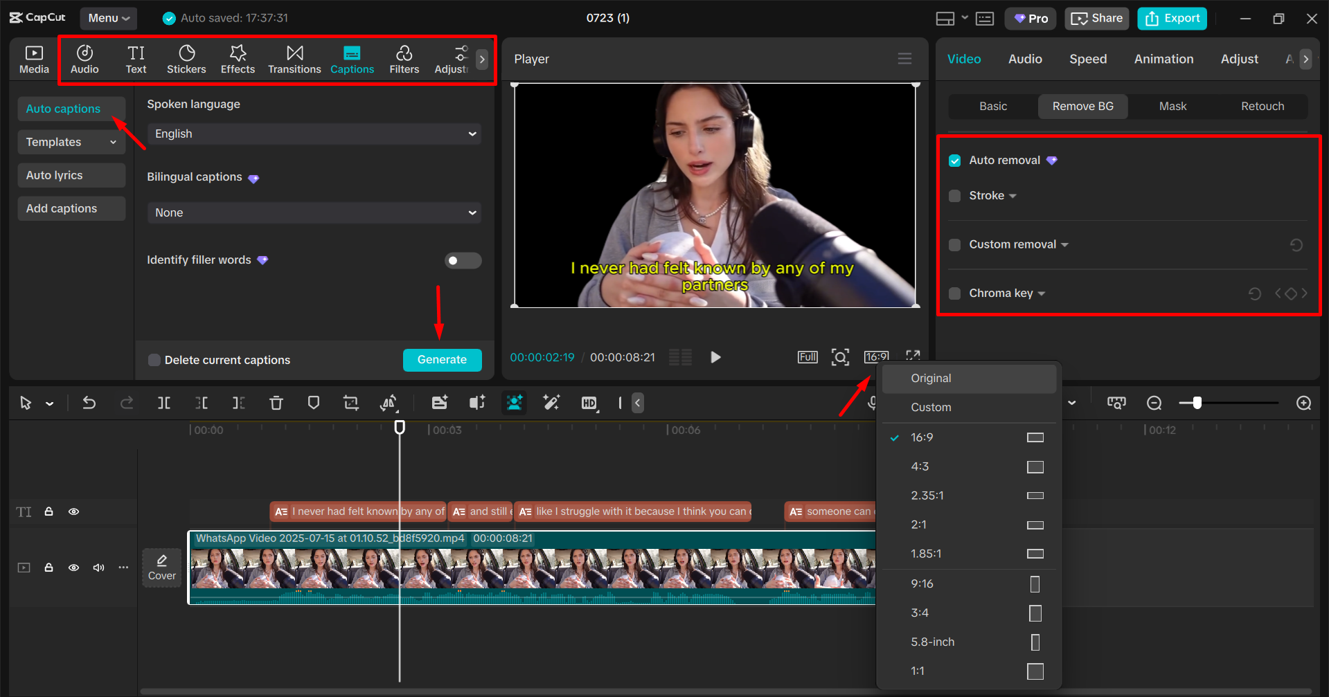Personalizando o vídeo do editor de vídeo para desktop CapCut