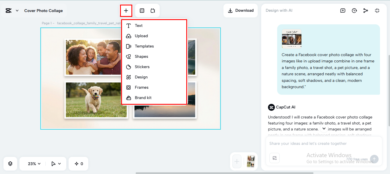 Editing the image on the CapCut desktop video editor