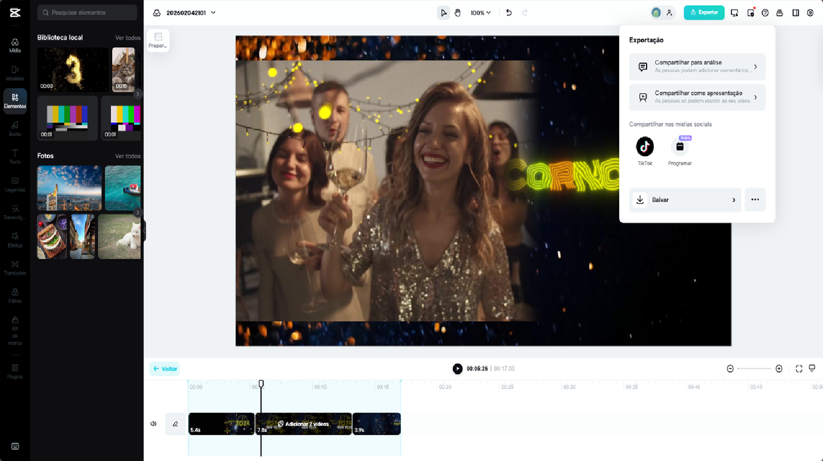 Exporte e publique no TikTok