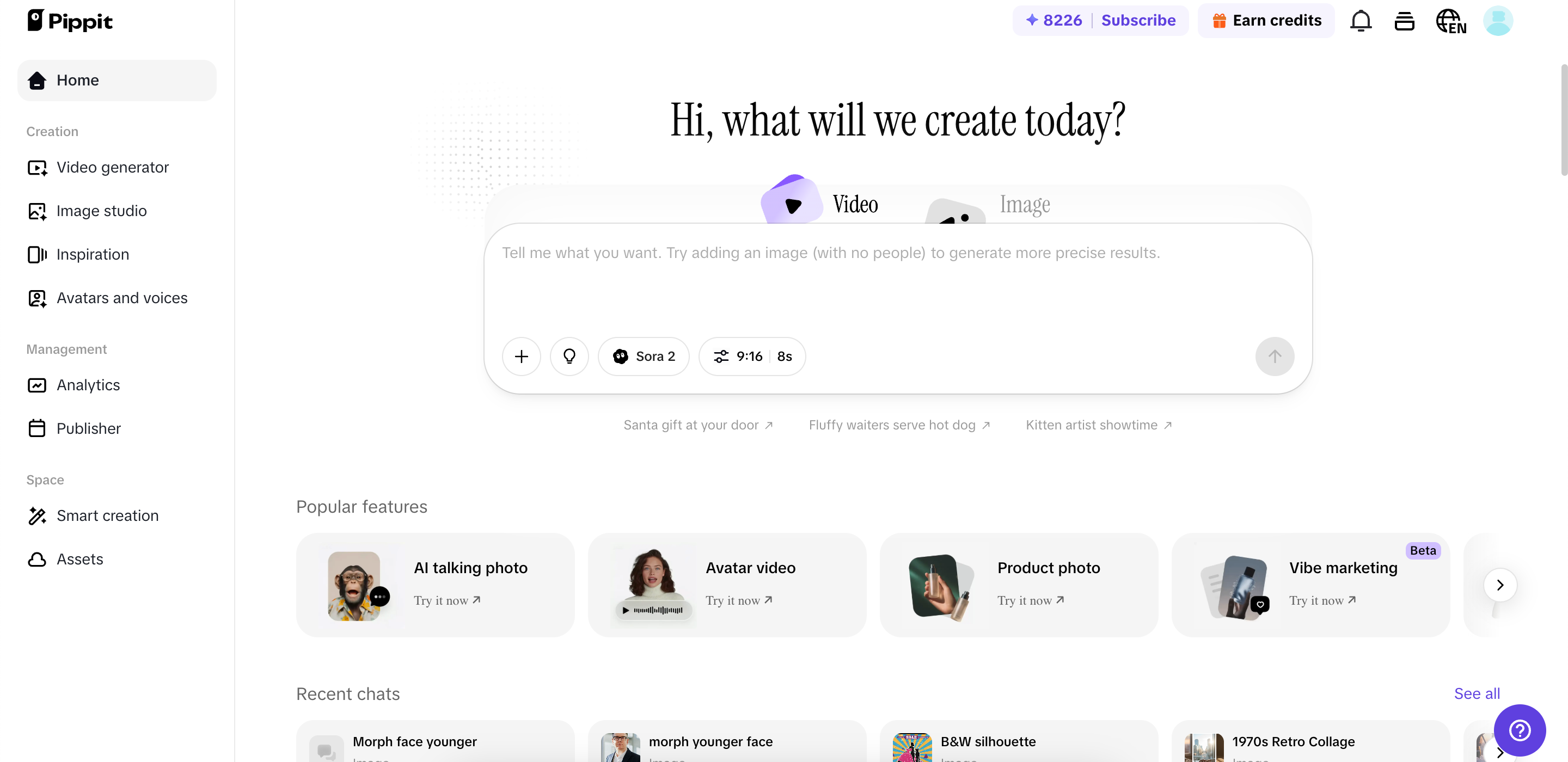 Página de inicio de Pippit