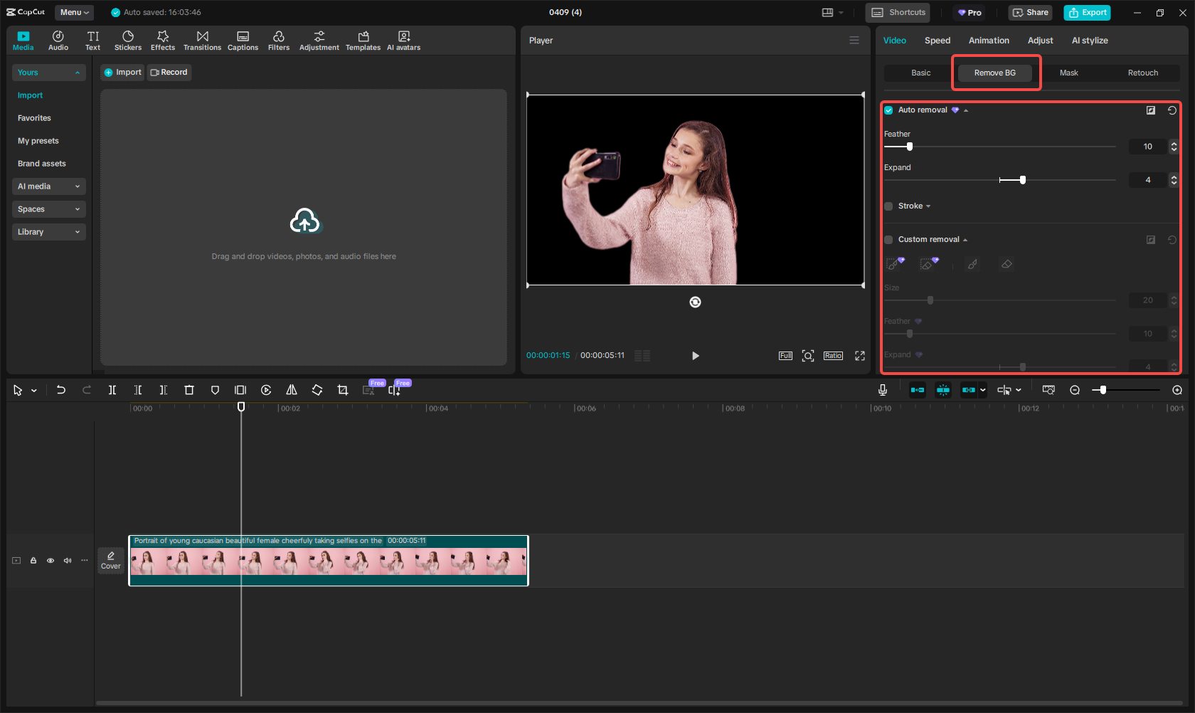 Removing the background in CapCut