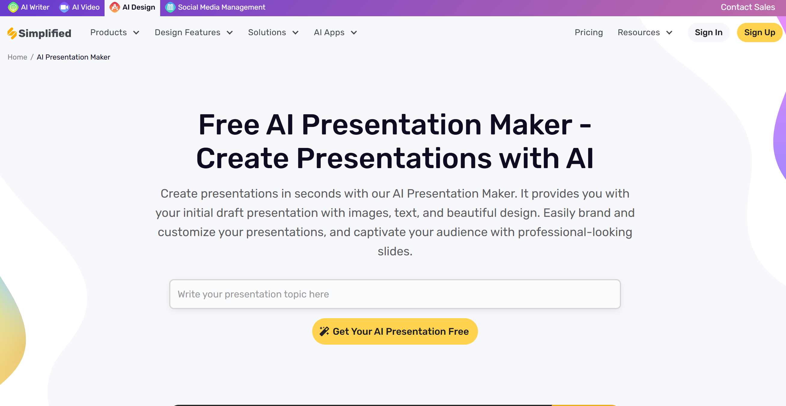 Створення слайдів за допомогою Simplified AI presentation maker