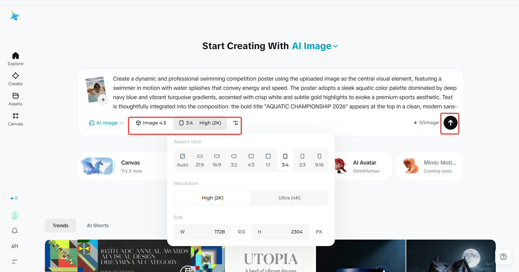 Making the swimming poster with AI in Dreamina