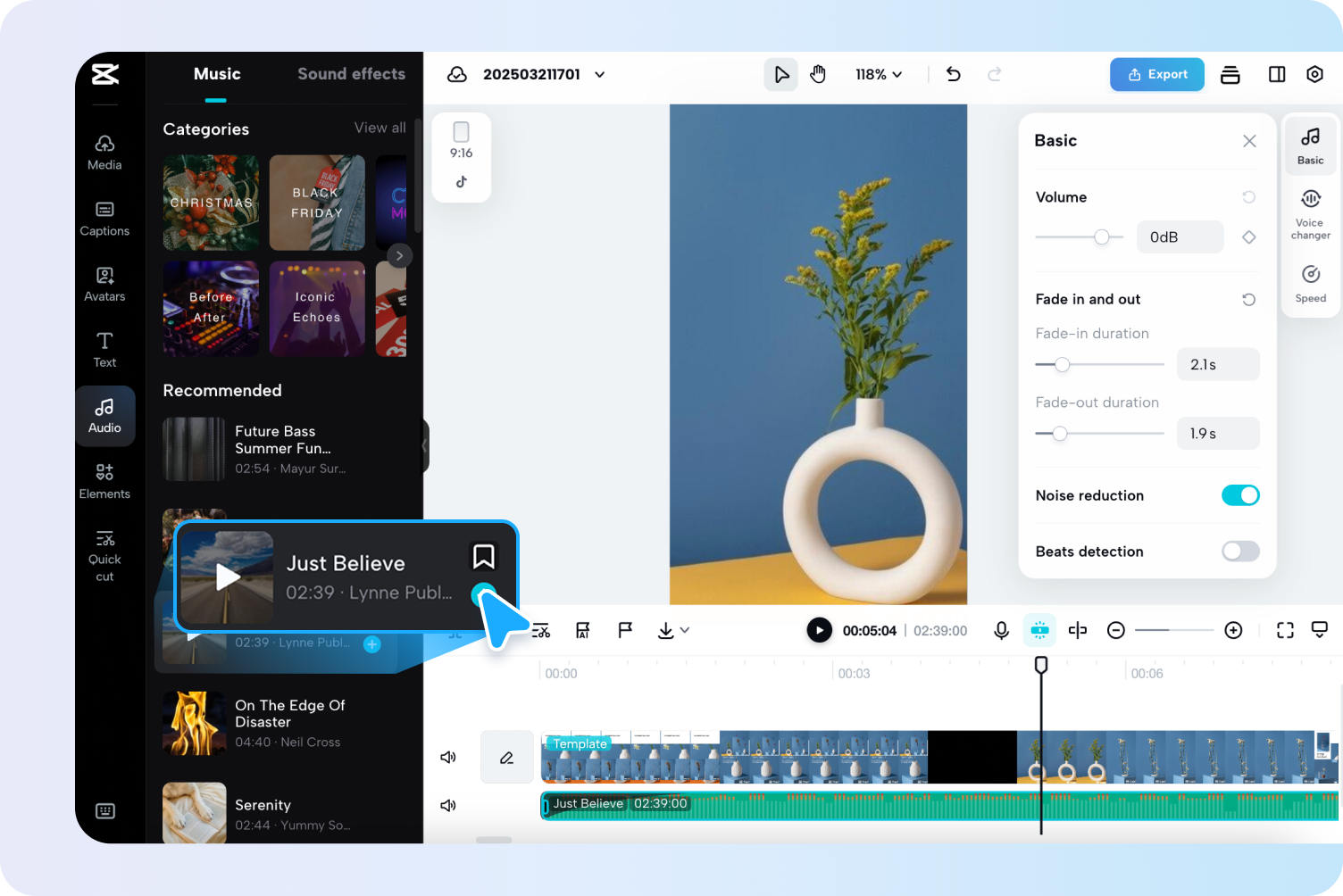 Налаштуйте відео та додайте музику.