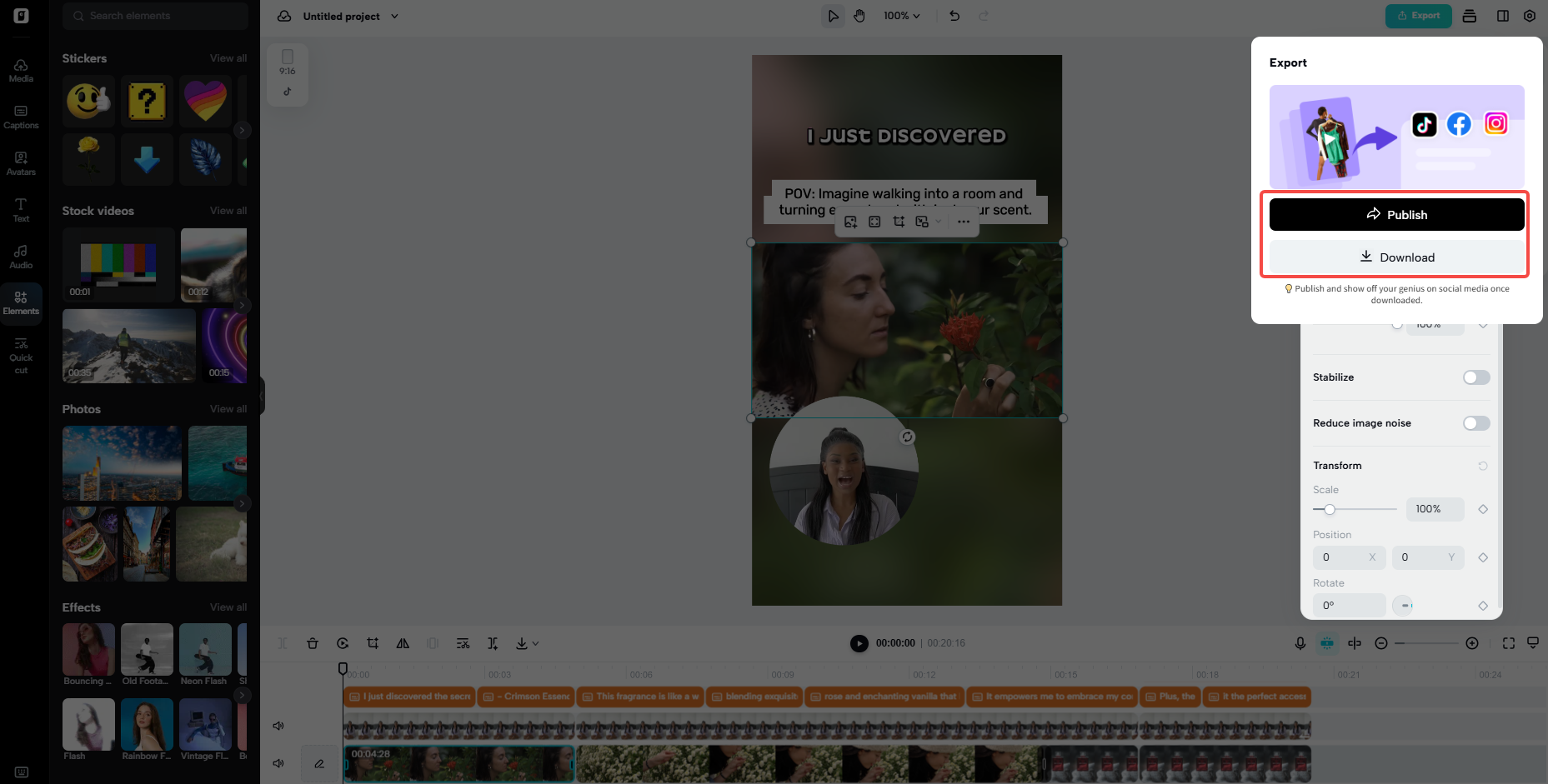 One-click export and publishing