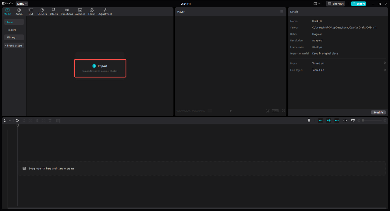 Import audio file 