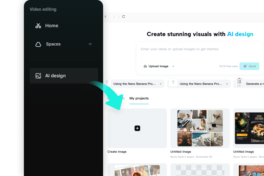 Access to the CapCut AI design tool