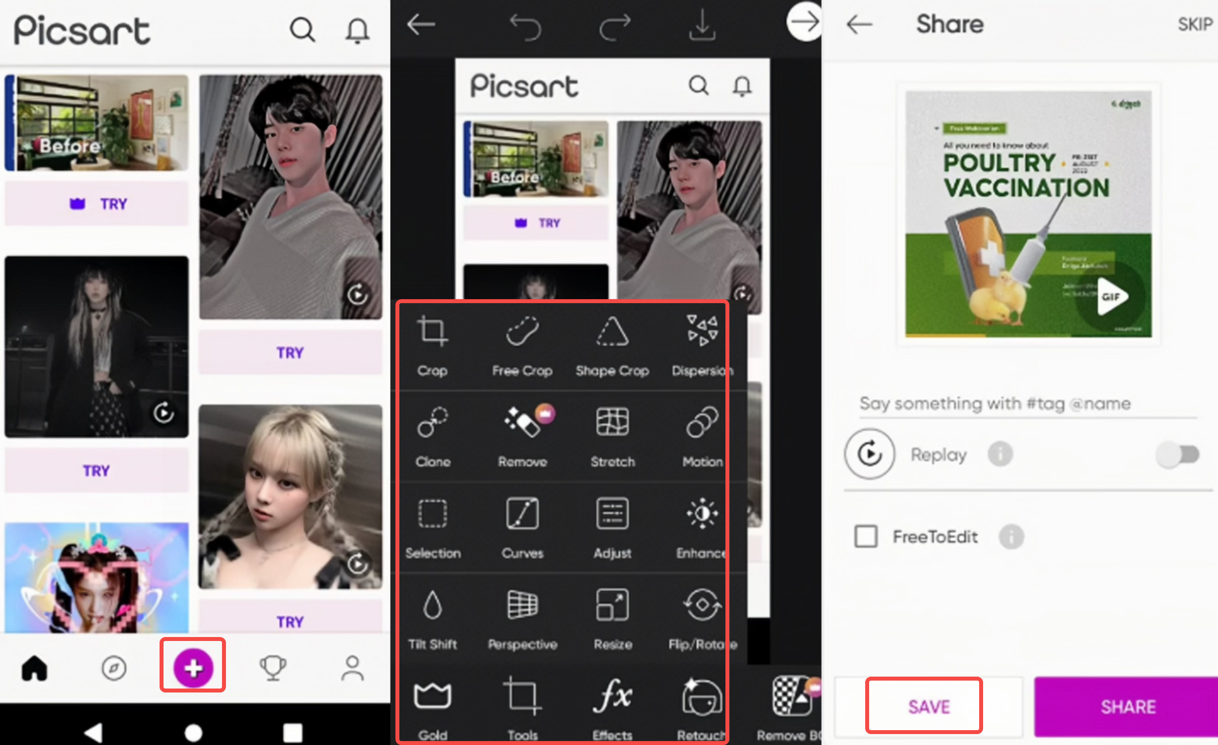 Exporting the image from Picsart AI photo editor