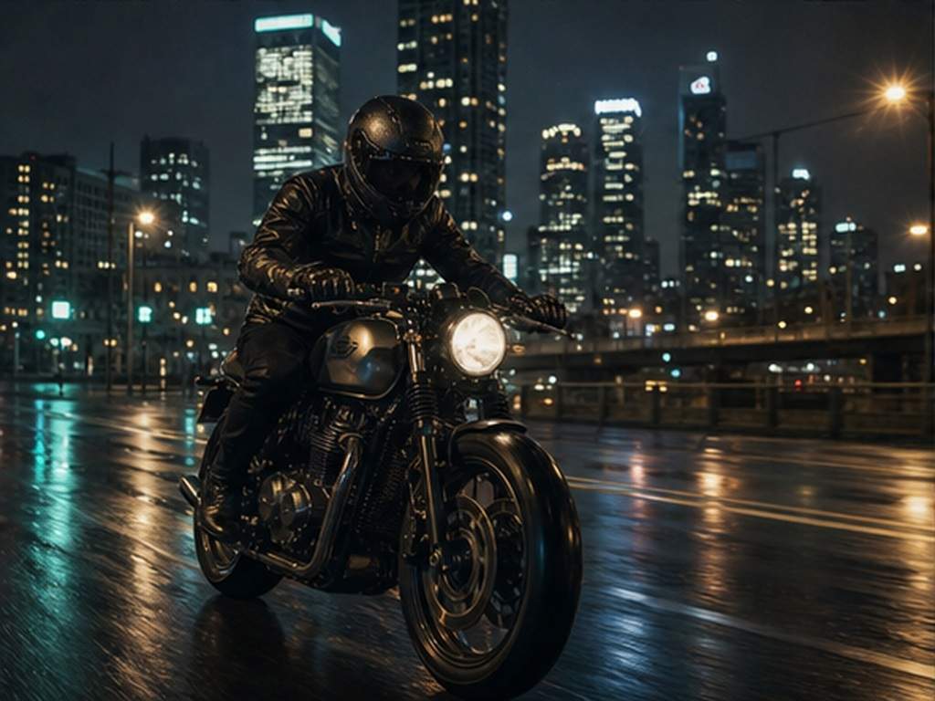 Motor Road Outdoor Poster AI Prompt promptes Beispiel 4 - Rainy city escape