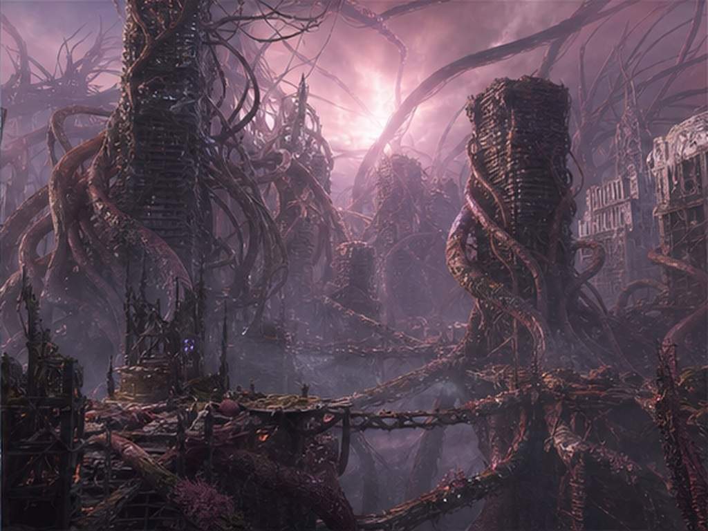 Zerstörte Stadt AI Prompts Prompt Beispiel 5 - Alien-Rebe Nachwirkungen