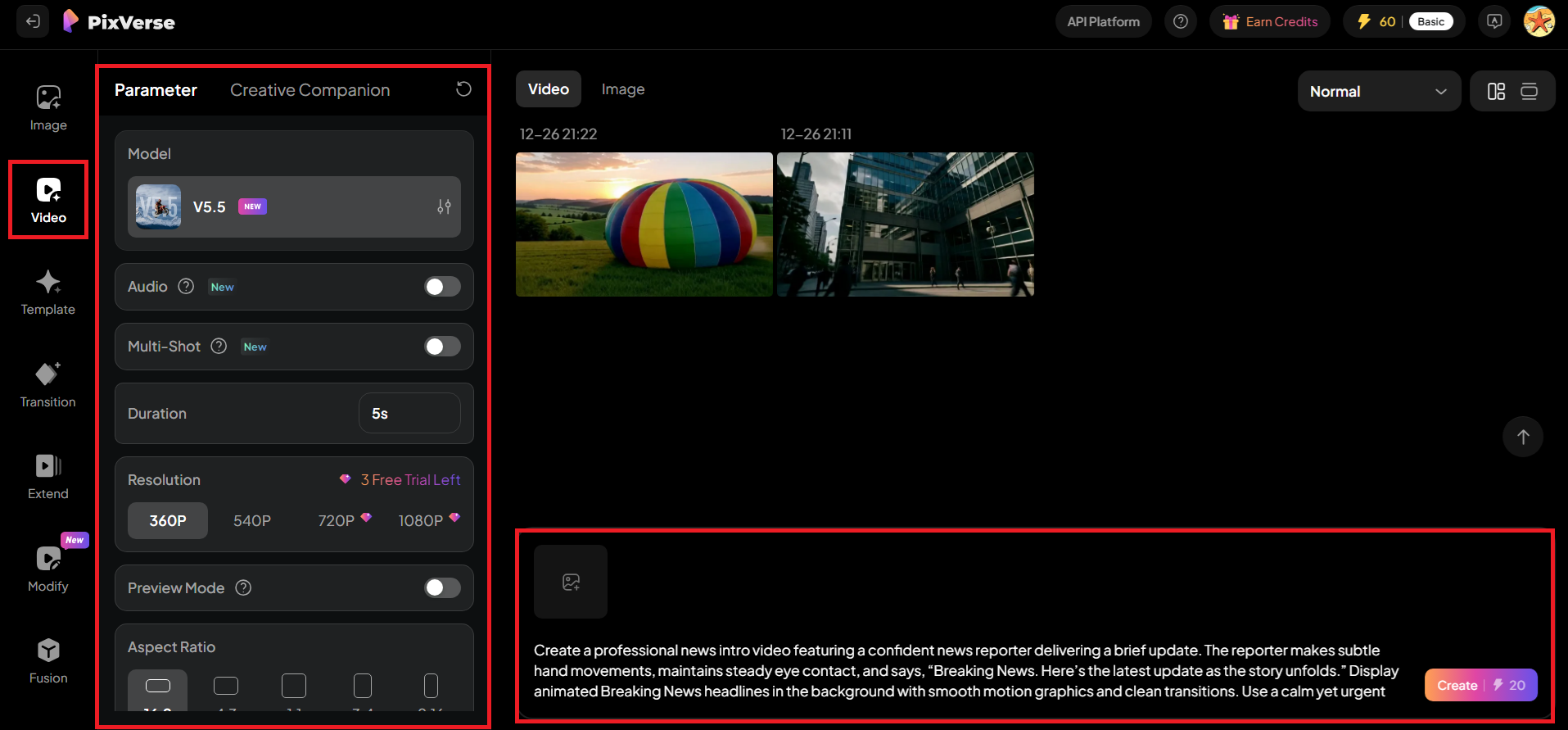 Add your prompt and set preferences