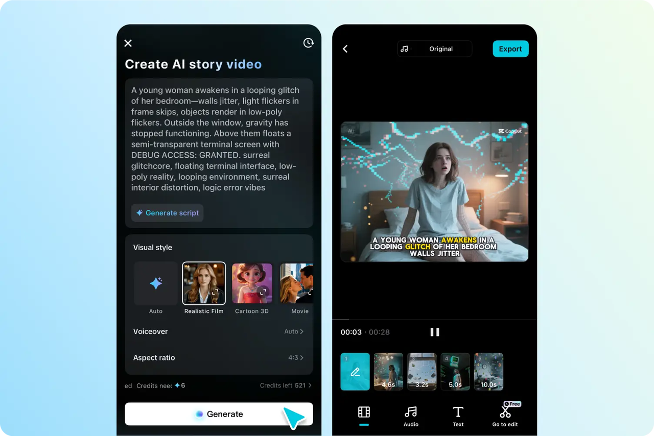 Erstellen Sie KI-Story-Videos auf Mobiltelefonen